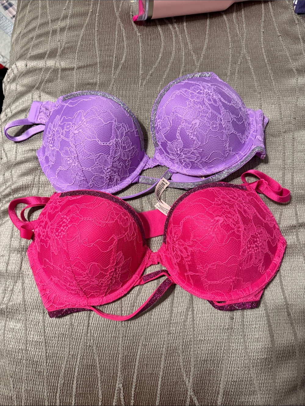 Victoria's Secret Lace Push-Up Bra Duo in Fuchsia and Lavender